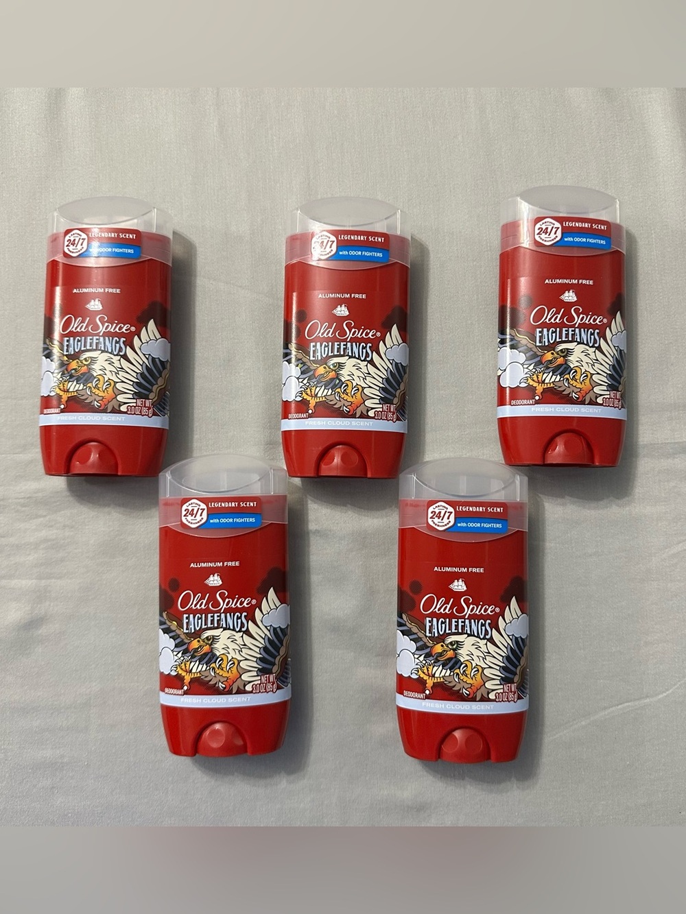 Lot of 5 Old Spice Eaglefangs Deodorant Aluminum Free Fresh Cloud Scent 3 oz